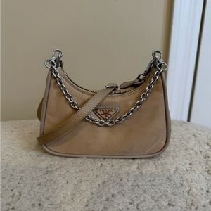 Prada Tessuto Mini Nylon Re-Addition 2000 Shoulder Bag Cameo Beige